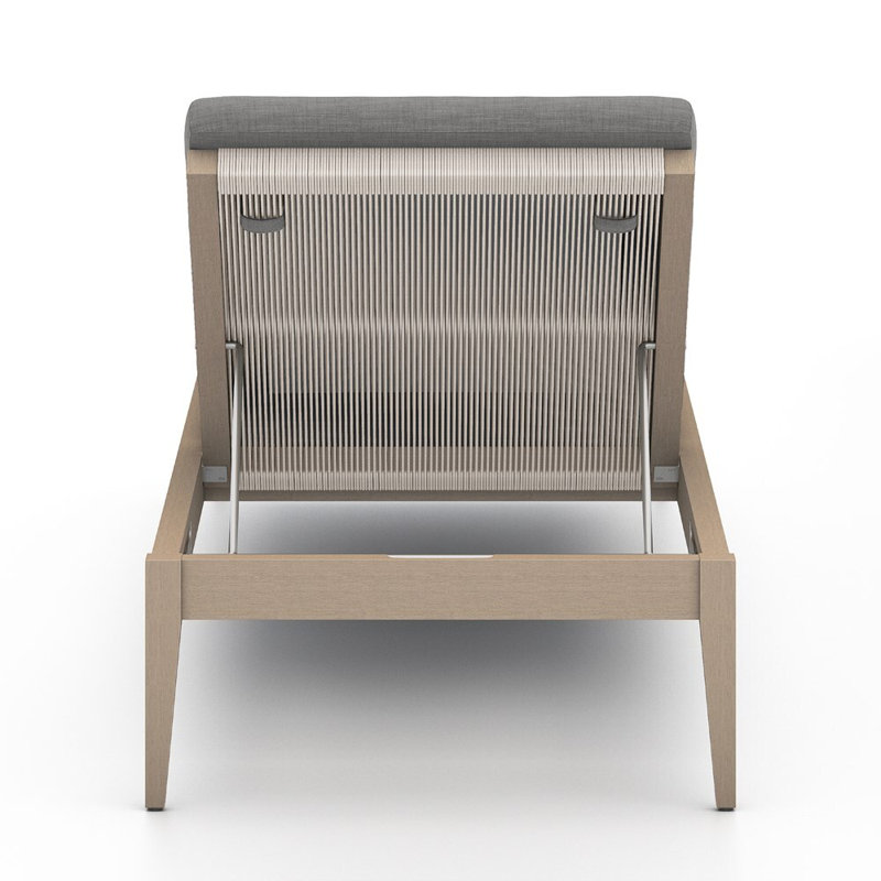 Sherwood Outdoor Teak Chaise Lounge, Washed Brown/Gray, Venao Charcoal Performance