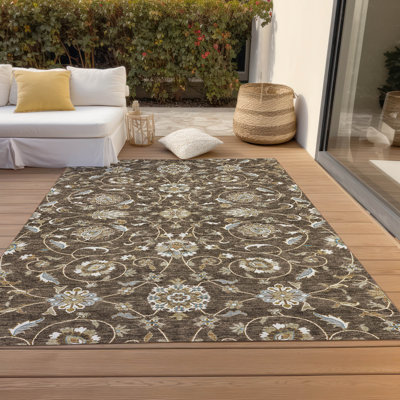 Machine Washable Indoor/Outdoor Cicel ACN1149 Chocolate Rug