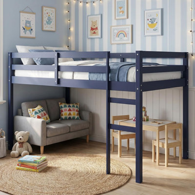 Low Loft Bed Twin Size, Children's Solid Wood Bed with Ladder and Safety Guardrail, Kids Low Loft Bed, Low Loft Bed Frame for Girls Boys, Twin Low Loft Bed, No Box Spring Needed