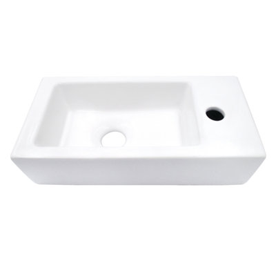 Dibrach White Ceramic Rectangular Wall Mount Bathroom Sink