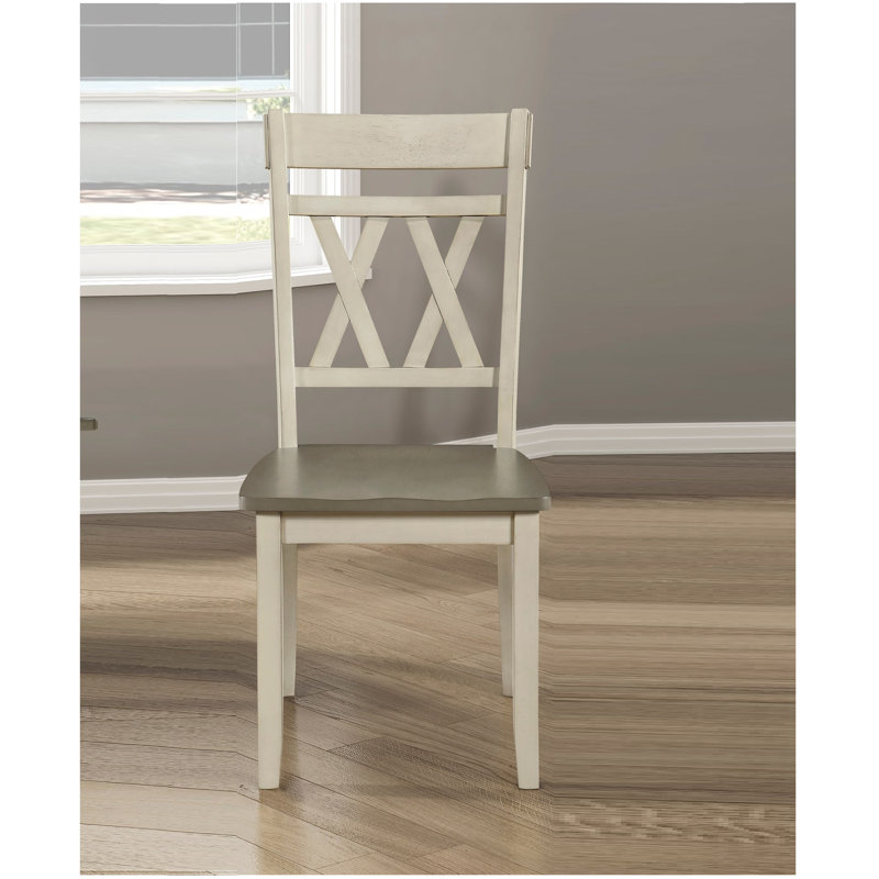 Ensemble de 2 chaises modernes au design moderne avec cadre en bois blanc antique, Blanc antique