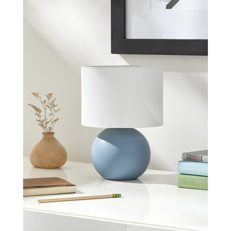 Ceramic Table Lamp with Linen Drum Shade, Blue