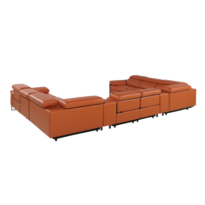 Top Grain Italian Leather 10-Piece U-Shaped Modular Power Reclining Sectional With 4 Power Recliners & Power Headrests