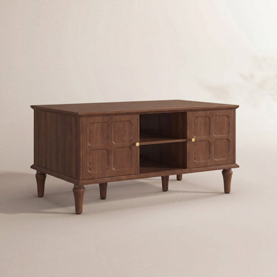 Mid-Century Solid Wood Leg Storage Coffee Table, Vintage Panel Door Hidden Cabinet Living Room Center Table in Walnut / Black Finish