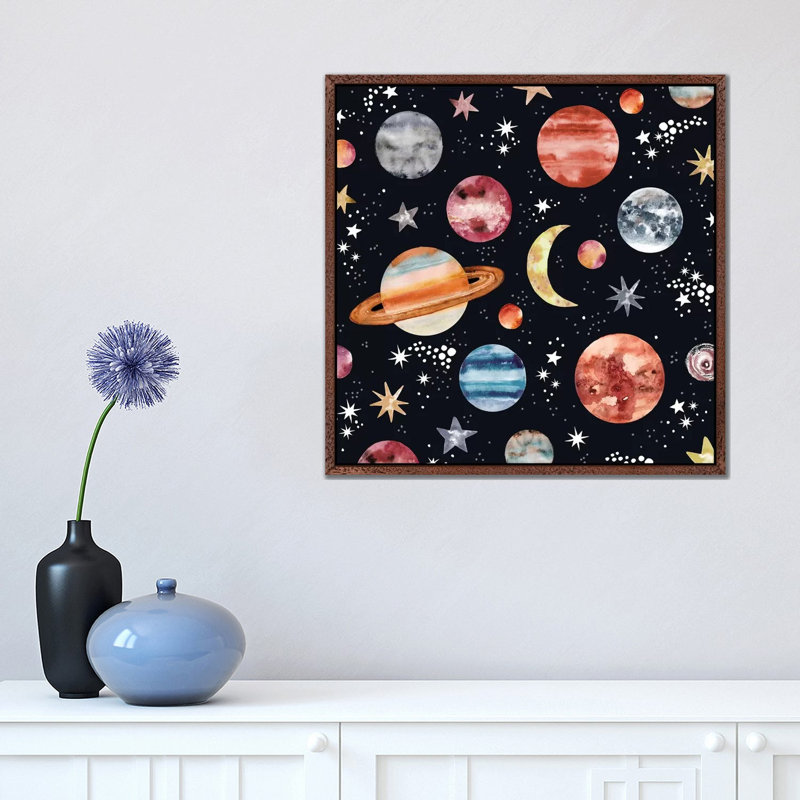 Planets by Sara Berrenson - Print on Canvas, Classic Brown Wood Framed, 45.72 cm H x 45.72 cm W