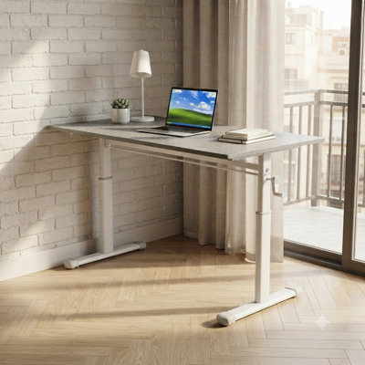 Bureau réglable en hauteur LifeSky pour petits espaces : Bureau assis-debout à manivelle manuelle avec rangement – ​​Bureau moderne pour appartements et postes de travail compacts