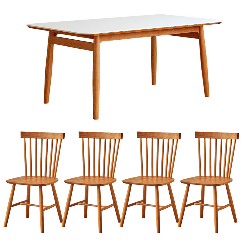 Simple Solid Color Rock Slab Cherry Wood Table Set, 29.52"H x 70.86"L x 33.46W