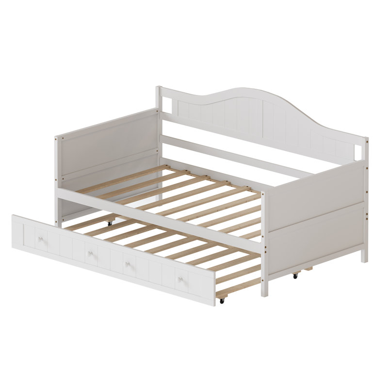 Lit de jour double en bois massif avec tiroir-lit à roulettes, canapé-lit simple multifonctionnel pour chambre ou salon, sommier non requis, blanc.