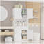 Armoire de rangement de 71 pouces de hauteur en acier blanc avec grand comptoir, tablettes réglables, tiroirs et crochets, style moderne robuste