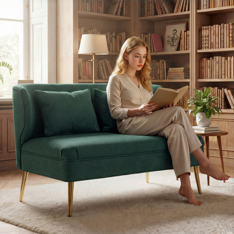 2 Seater Linen Loveseat, Dark Green