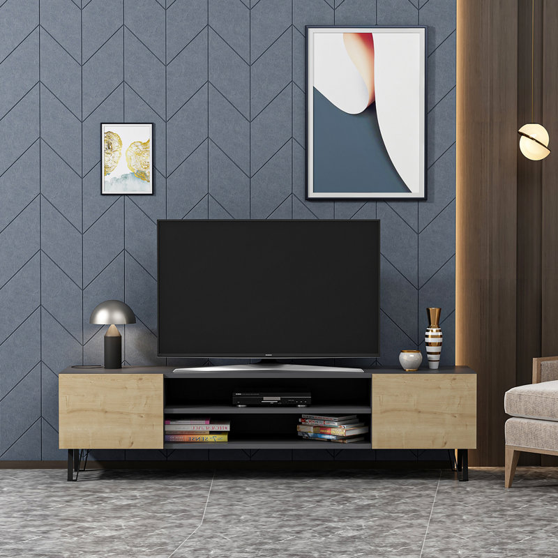 Meuble télé pour téléviseur de 75 po ou moins Annela, Anthracite / chêne