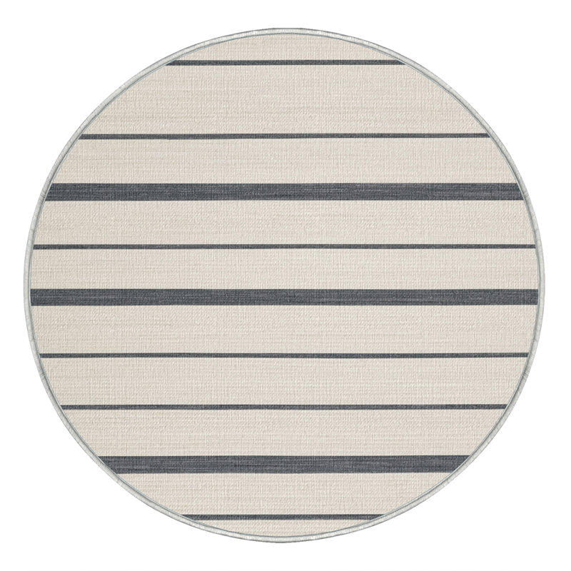  Tapis blanc lavé rayé gris clair, Rond 3 pi