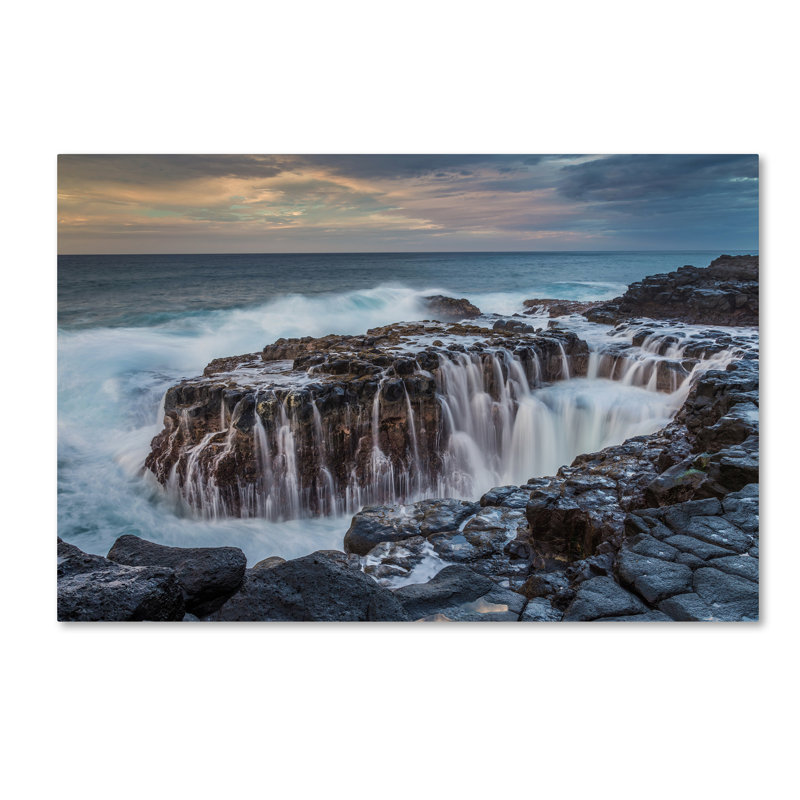 Queen's Bath Kauai Landscape Canvas Art in Misty White Waters