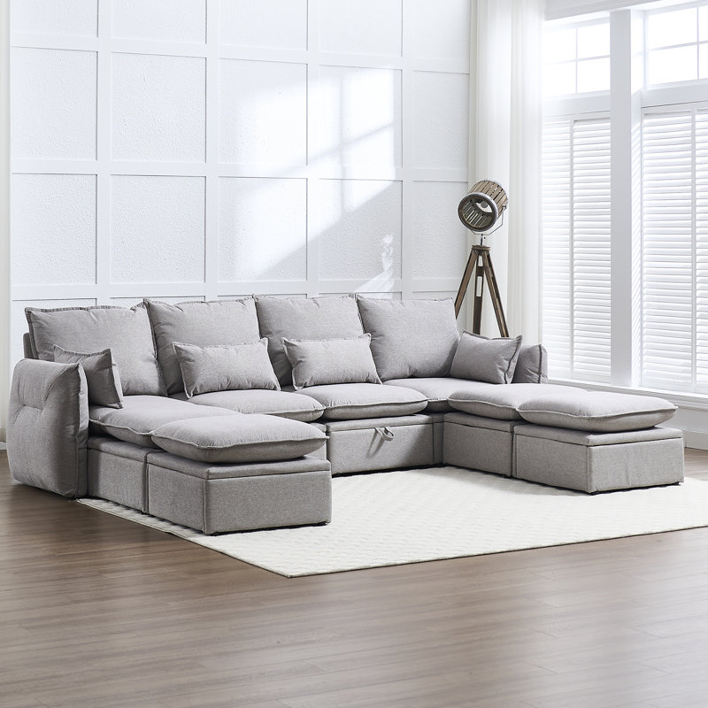 Canapé modulaire 114 pièces 8 pièces avec 4 repose-pieds 114 po, Lin gris