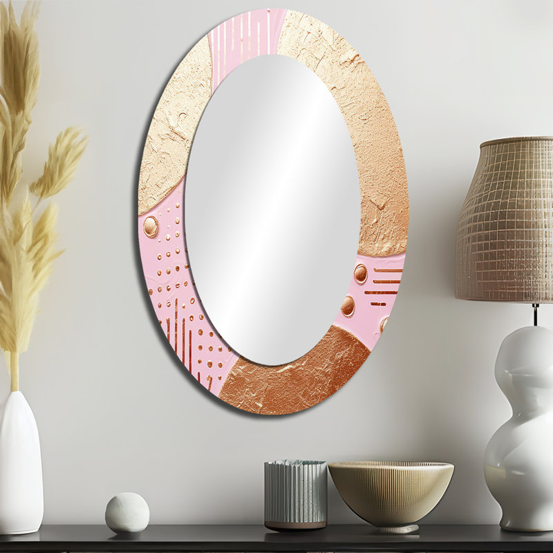 Pleine lune dorée Glam Simplicity - Miroir décoratif ovale abstrait sur métal, 36 po x 24 po
