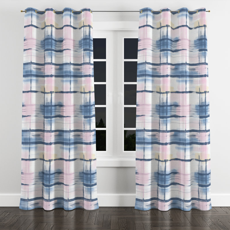 Modern Window curtains - Pink Light Horizon Plaid Grommet Curtain - 1 Panel, Gold Grommets, 52" W x 120" L