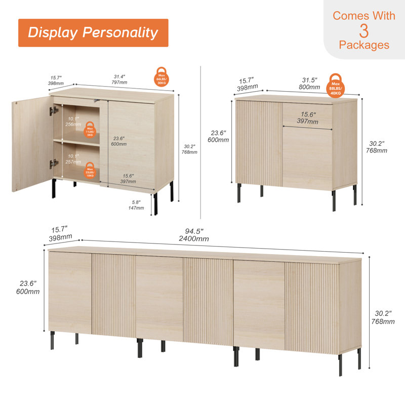 Buffet en bois cannelé Aadham, Beige