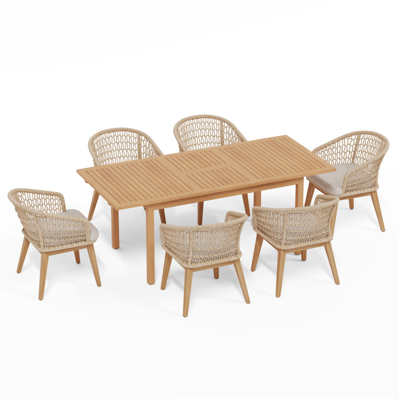 6 - Person Rectangular Outdoor Dining Set With Cushions, Beige