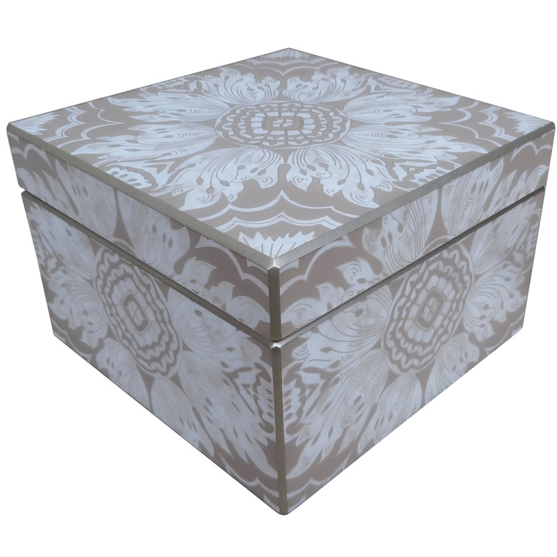 Handmade Sand and Silver Reverse Painted Mirror Jewelry Box