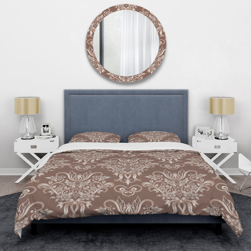 Damas brun - ensemble de housse de couette abstrait - microfibre de polyester
