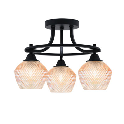 Paramount 3 Light Semi-Flush Shown In Matte Black Finish With 6" Amber Textured Glass