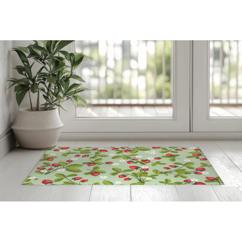Paillasson Fraises, Mint, 24" W x 36" L