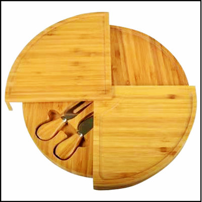 Bamboo Cheese Board with Cheese Knife Set, 37 Cm Rotating Serving Plate for Elegant Cheese and Appetizer Presentation