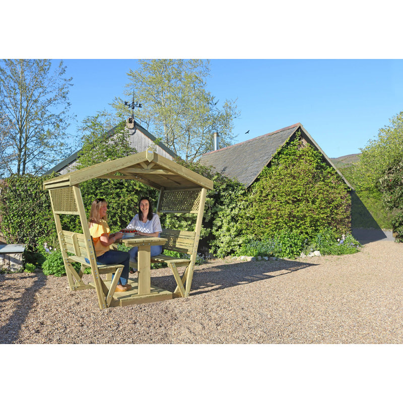 Breslyn 212cm W x 144cm D Solid Wood Arbour with Bench in Brown