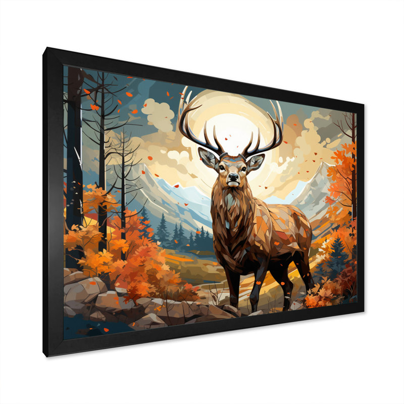 Deer Abstracted Forest - Animals Canvas Wall Art, H 12 po x l 20 po x P 1 po, Cadre simple noir