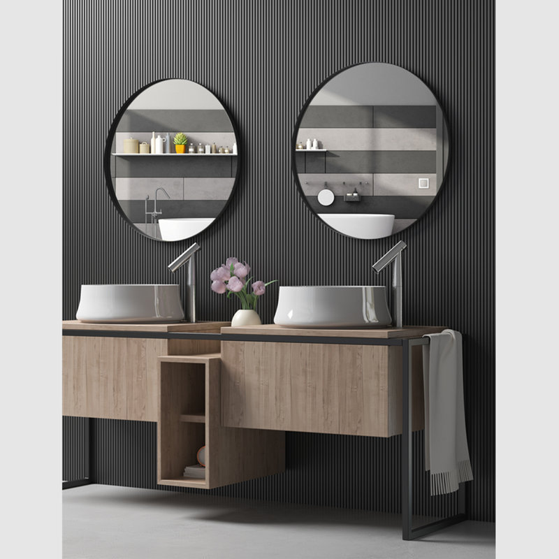Miroir de salle de bain rond, 31,5 po x 31,5 po, Noir