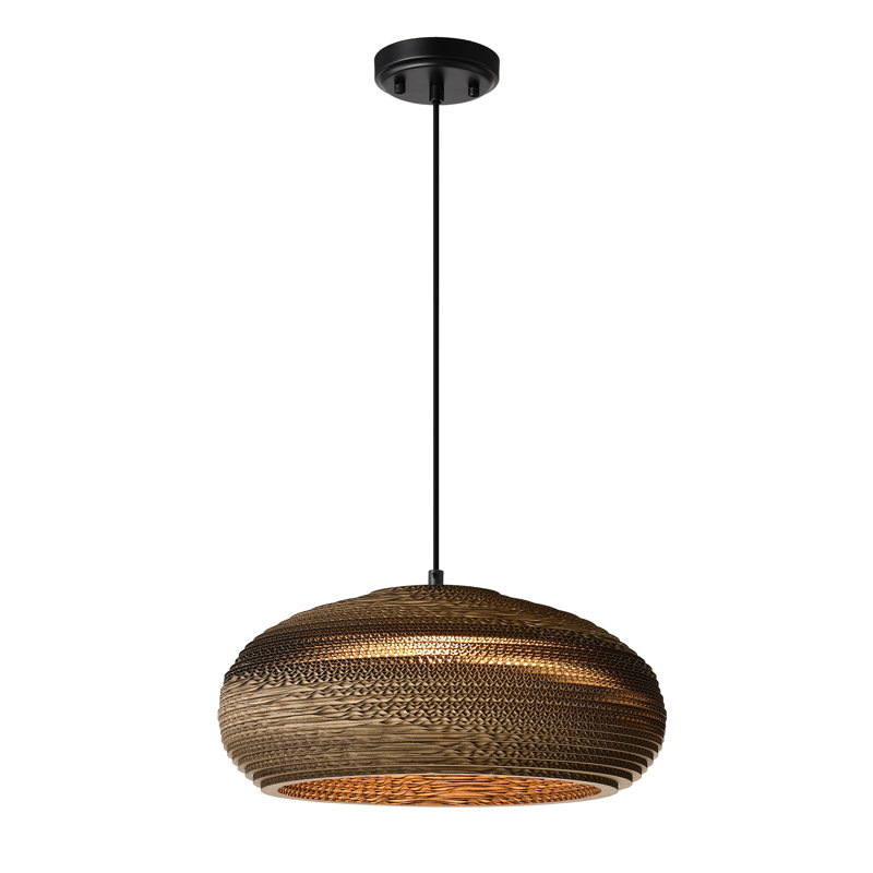 100-watt 1-light Matte Black Modern Nordic Style Pendant Light With Natural Brown Origami Paper Shade