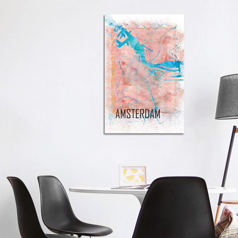 Amsterdam Netherlands Clean Iconic City Map by Markus & Martina Bleichner - Wrapped Canvas Print