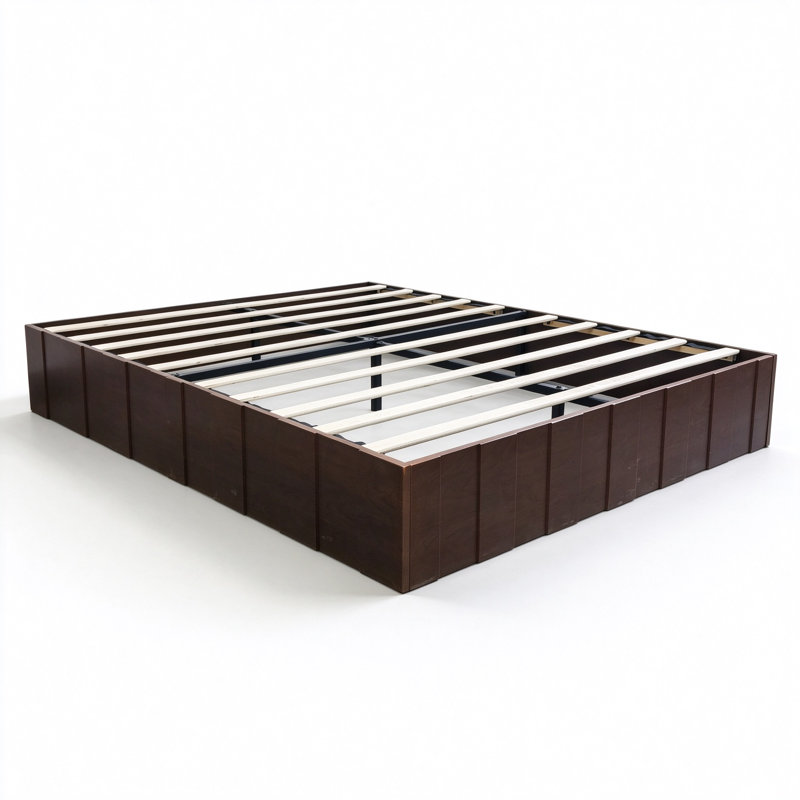 Structure de lit plateforme simple, conception à lattes robustes, aucun sommier nécessaire pour la chambre à coucher, noyer