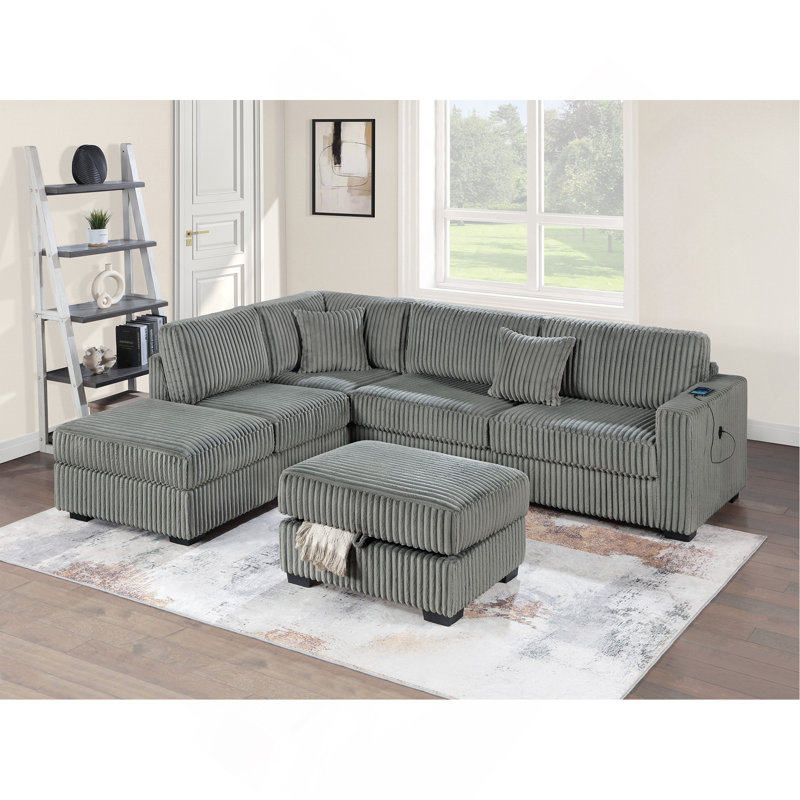 Canapé modulaire réversible en velours côtelé Camel, Fumée