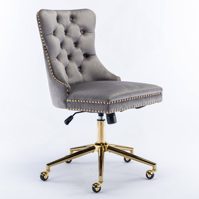 Modern Velvet Upholstered Tufted Button Home Office Chair, Swivel Armless Desk Chair by Rosalind Wheeler