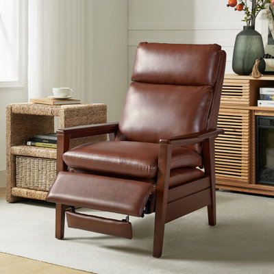 Honorato Mid-Century Modern Vegan Leather Recliner with Solid Wood Frame