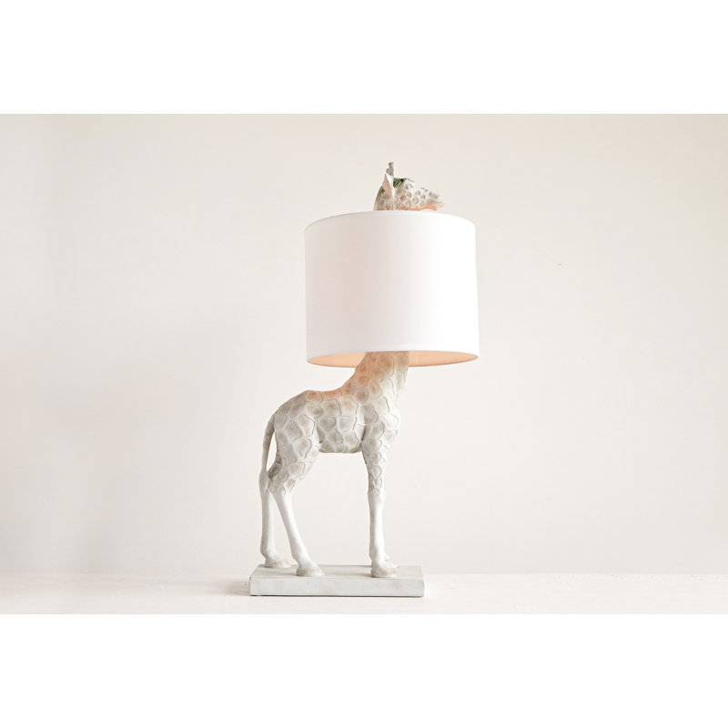 Lia Resin Giraffe Table Lamp with Linen Shade, White