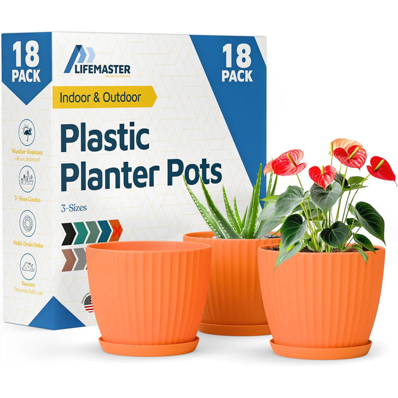 Yellow 6-Inch Plant Pots with Drainage & Saucers 18 Pack, Indoor & Outdoor Planters for Houseplants, Herbs, and Flowers, Durable & Weatherproof Material, Stackable, Lightweight, Minimalist Design