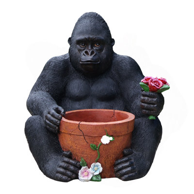 Outdoor Garden Sculpture Chimpanzees  Flower Pot Planter - Unique Yard Statue Decoration, Interesting Law Outdoor Ornament