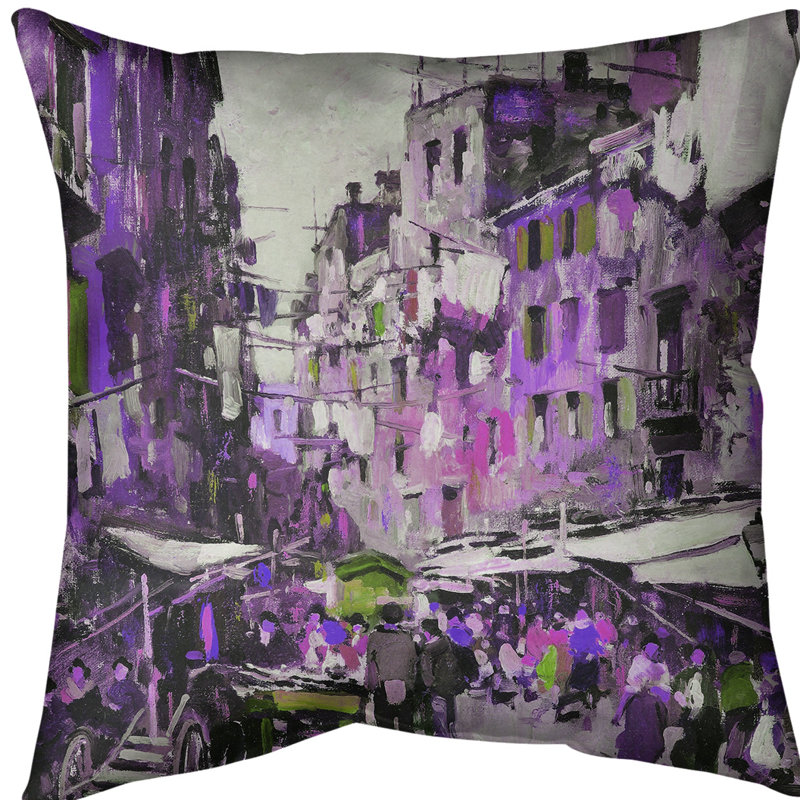 Coussin Market in Naples, 14 po x 14 po, Mauve, Polyester sergé