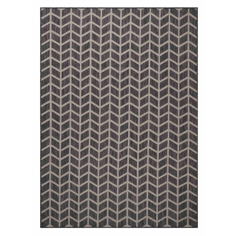 Tapis rectangulaire en polypropylène tissé à la machine à chevrons brun / crème Perrysburg, Rectangle 6 pi 7 po x 9 pi 6 po