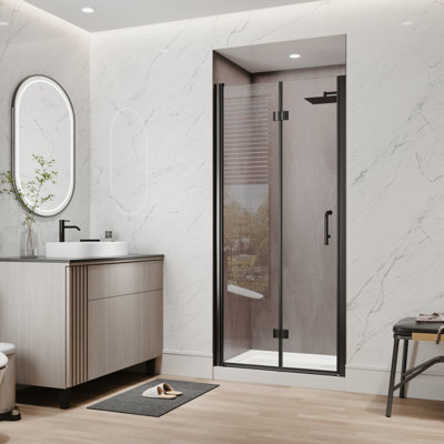 34"-36"W X 72"H Semi-Frameless 180° Rotatable Pivot Shower Door Bifold Frameless Shower Door With 1/4 Inches Tempered Glass