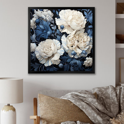 Arrangement d'œillets blanc et bleu IV sur toile