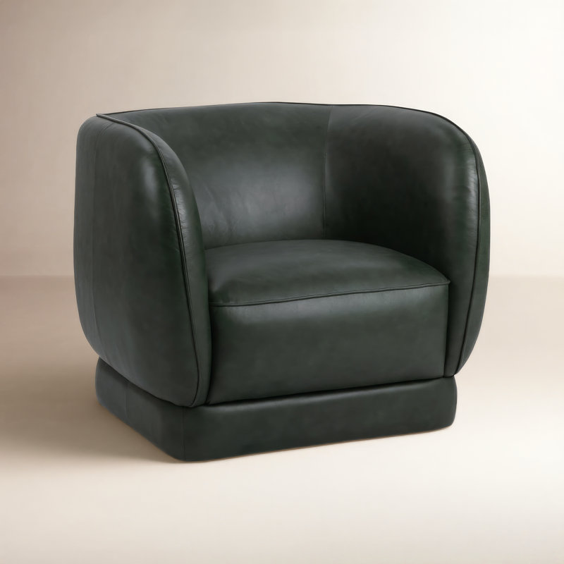 Rinner Leather Swivel Club Chair, Hunter Green Genuine Leather
