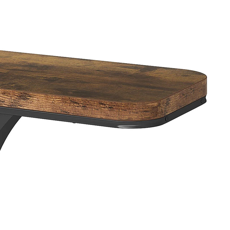 Console Table, Rustic Brown MDF, 39 Inch Geometric Black Metal Base