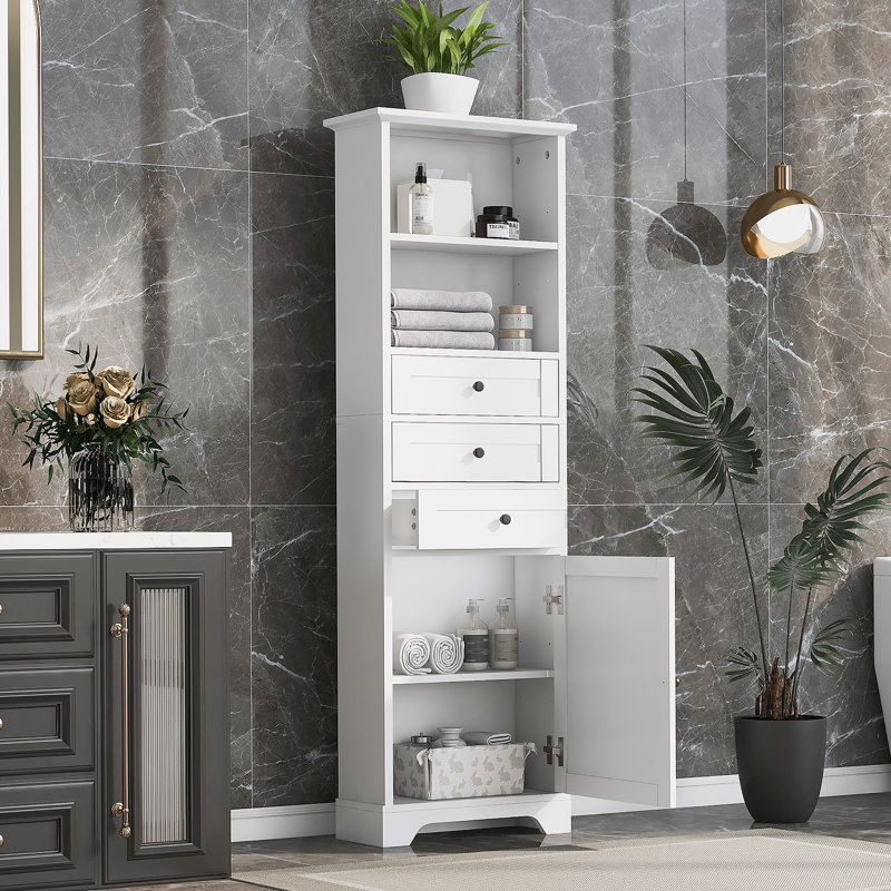 Triangle Tall Cabinet with 3 Drawers and Adjustable Shelves for Bathroom, Kitchen or Living Room, MDF Board with Painted Finish