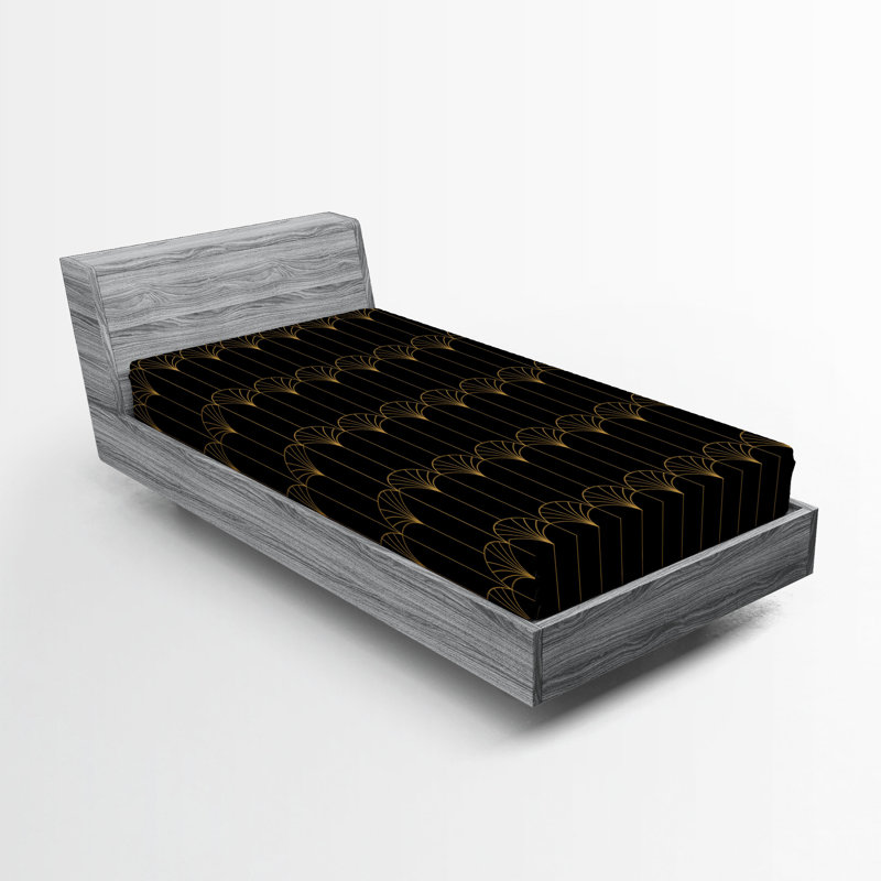  Drap-housse abstrait, Noir / brun sable, Drap-housse pour lit simple TG