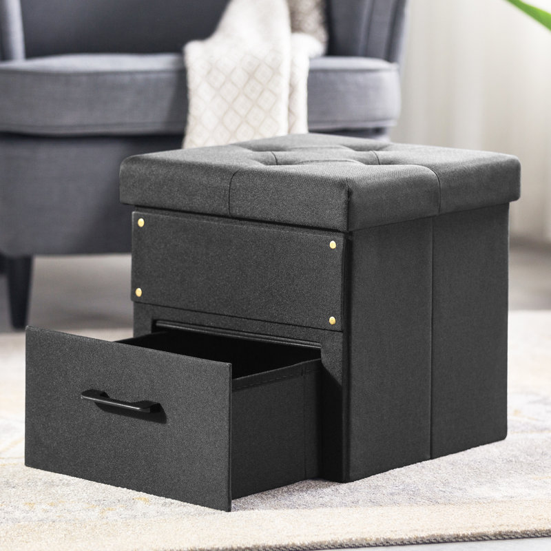Repose-pieds de rangement carré capitonné de 14,96 po Arhaam, 100% polyester noir