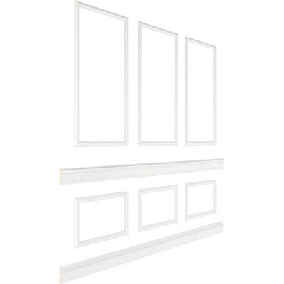 94 1/2"L (Adjustable 96"H to 120"H) Ashford Square Panel Stacked Wall Wainscot Paneling Kit