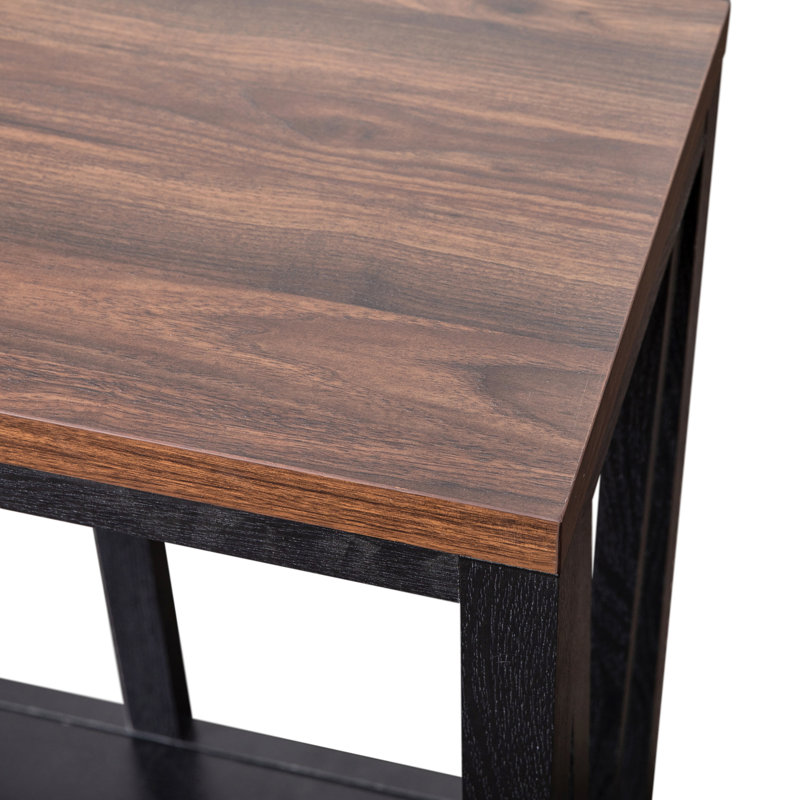 Modern 2-Tier Farmhouse Entryway Living Room Console Accent Table, Walnut Top/Black Base
